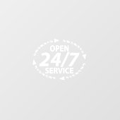 Open 24/7 Service-uren Tijd Wit Transparant Raamsticker (Vel)