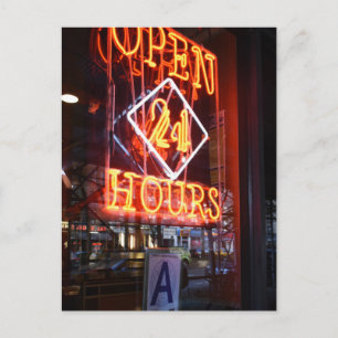 Open 24 uur Neon Diner Sign New York City NYC Briefkaart