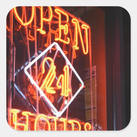 Open 24 uur Neon Diner Sign New York City NYC Vierkante Sticker (Voorkant)