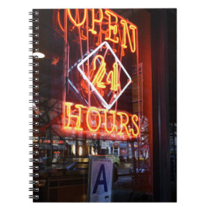 Open 24 uur Neon Diner Sign NYC Fotografie Notitieboek