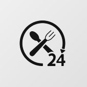 Open 24 uur per dag l Restaurant Zakelijk Zwart   Raamsticker (Vel)