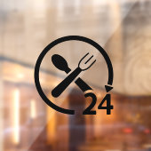 Open 24 uur per dag Restaurant Zakelijk Zwart   Raamsticker (Vel 2)