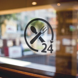 Open 24 uur per dag Restaurant Zakelijk Zwart   Raamsticker