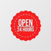Open 24 uur | Rode Cirkel Openingstijd Raamsticker (Vel)