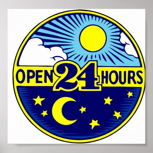Open 24 uur zon en maan poster (Voorkant)