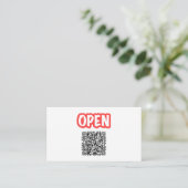Open | Aanpasbare QR-code & Logo Sjabloon Zwart Visitekaartje (Staand voorkant)