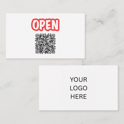 Open | Aanpasbare QR-code & Logo Sjabloon Zwart Visitekaartje (Voorkant / Achterkant)