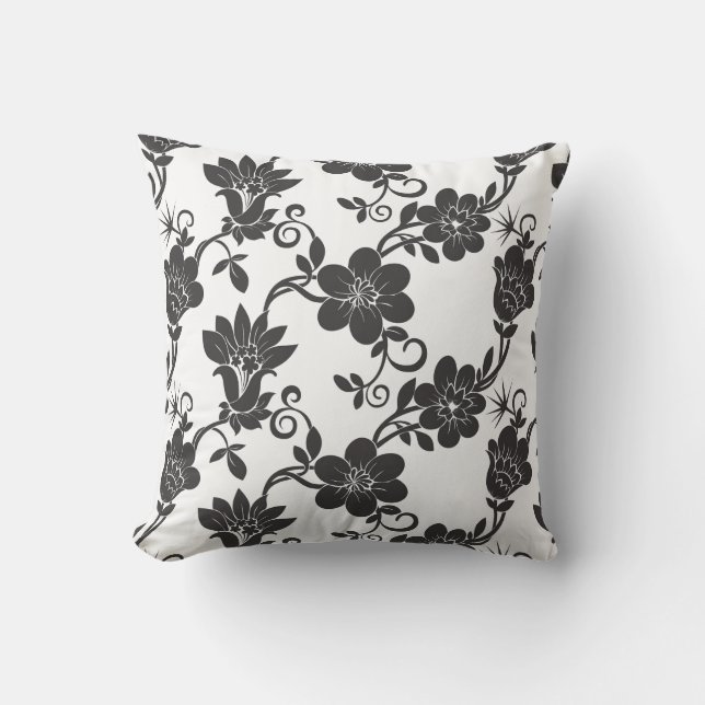 Open Accent Pillow-Black Flowers Buitenkussen (Voorkant)