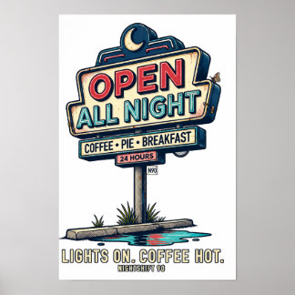 Open All Night Retro Diner Bord NIGHTSHIFT 90 Poster