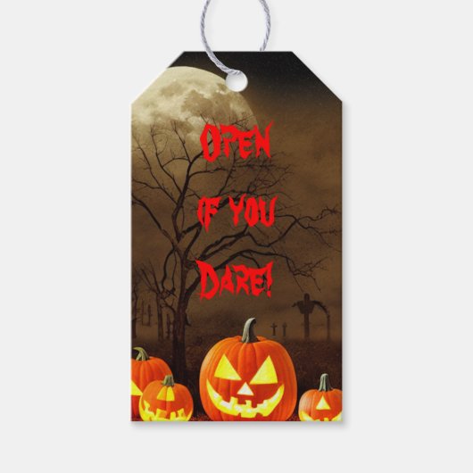 Open als je durft Griezelige begraafplaats Hallowe Cadeaulabel (Voorkant)
