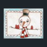 Open Arms Snowman - Briefkaart voor feestdagen<br><div class="desc">Van mijn oorspronkelijke schilderij.  Een sneeuwman die zijn armen heeft geopend voor een schattige veer vrienden.  Voel me vrij om een bericht aan voor en rug toe te voegen.  Zoek naar overeenkomende postzegels.</div>