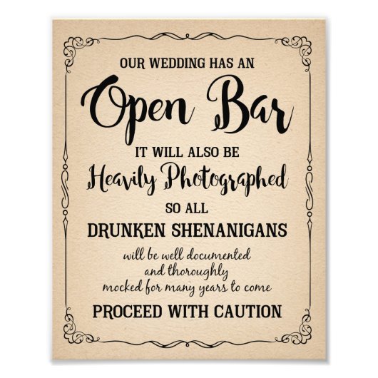 OPEN balk voor WEDDING OF PARTY SIGN Foto Afdruk (Voorkant)