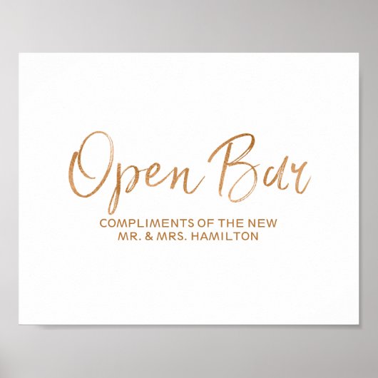 Open Bar, 8x10 stijlvol Roos Gold Wedding Sign Poster (Voorkant)