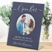 Open Bar - Aangepaste foto marineblauwe bruiloft Reclamebord Met Voetstuk