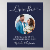 Open Bar Aangepaste Foto Navy Blauwe Trouw Dranken Poster (Voorkant)