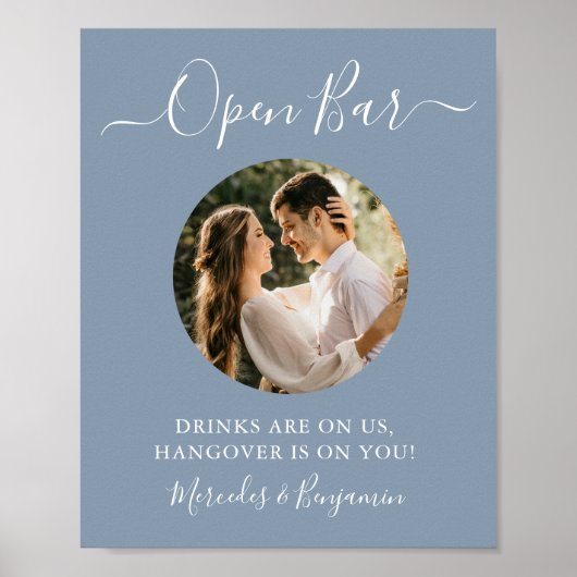 Open Bar Aangepaste foto stoffig blauwe trouwdrank Poster (Voorkant)