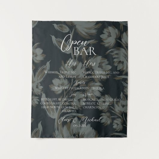 Open Bar and Signature Drink Brown Floral Wedding Wandkleed (Voorkant)