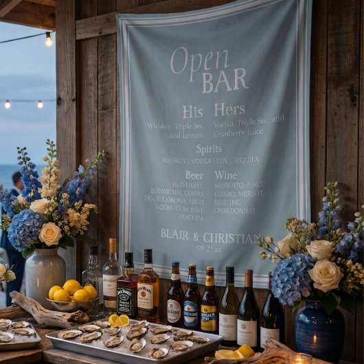 Open Bar and Signature Drink Coastal Blue Wedding  Wandkleed