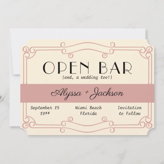 Open Bar Art Deco Dusty Roos en  Cream Save The Date (Voorkant)