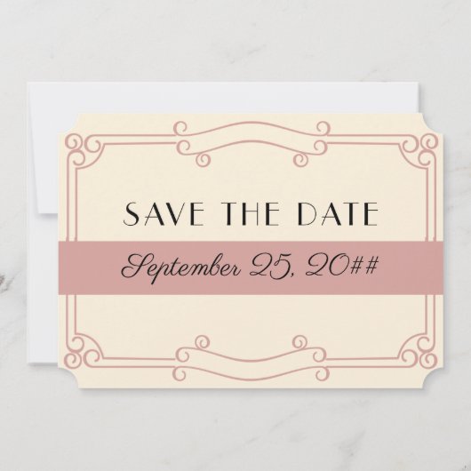 Open Bar Art Deco Dusty Roos en  Cream Save The Date (Achterkant)