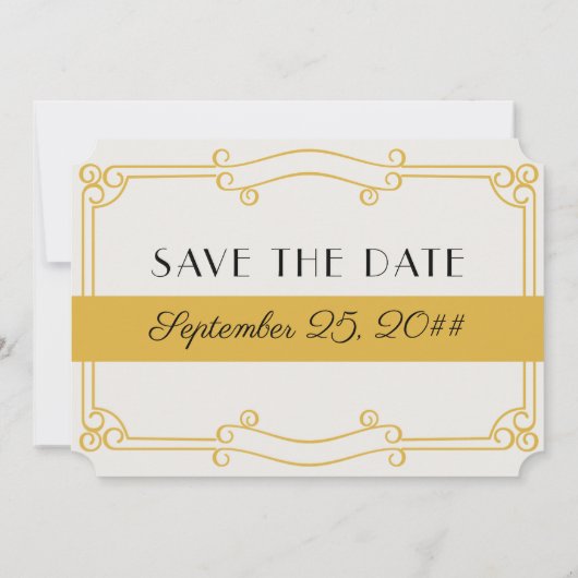 Open Bar Art Deco Oker Geel en Grijs Save The Date (Achterkant)
