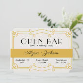 Open Bar Art Deco Okergeel en Grijs Save The Date (Staand voorkant)