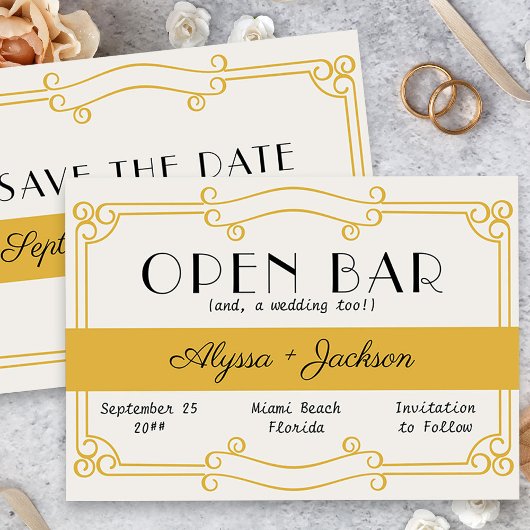 Open Bar Art Deco Okergeel en Grijs Save The Date