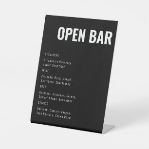Open Bar Black Modern Minimalist Wedbar Sign Reclamebord Met Voetstuk