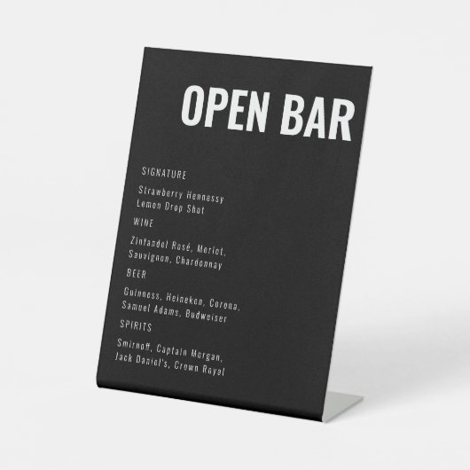 Open Bar Black Modern Minimalist Wedbar Sign Reclamebord Met Voetstuk (Voorkant)
