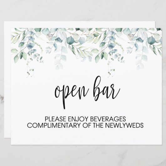 Open Bar Bord - Eucalyptus Bruiloft (Voorkant / Achterkant)