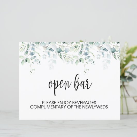 Open Bar Bord - Eucalyptus Bruiloft (Staand voorkant)