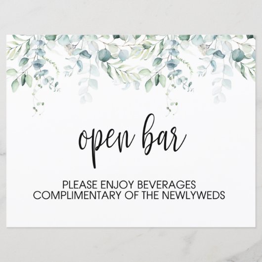 Open Bar Bord - Eucalyptus Bruiloft (Voorkant)