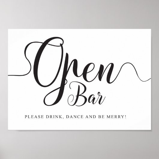 Open Bar Bord. Gratis Drankjes Bruiloftsreceptie Poster (Voorkant)