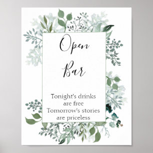 Open Bar Botanical Greenery Lijst Wedding Poster