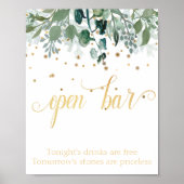 Open Bar Botanische Greenery Gold Wedding Poster (Voorkant)