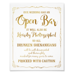 Open bar bruiloft goudglitter, bruiloft poster