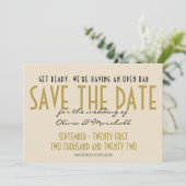 Open Bar Cream Art Deco Typografie Eenvoudige Foto Save The Date (Staand voorkant)