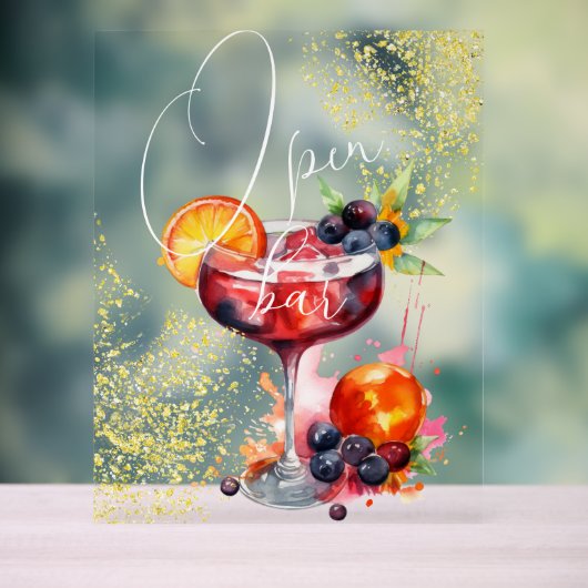 Open Bar Drink gouden bruiloft Acryl Bord (Neutraal)
