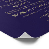 Open Bar Elegant Gold Navy Blue Wedding Sign Poster (Hoek)