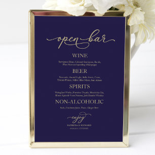 Open Bar Elegant Gold Navy Blue Wedding Sign Poster