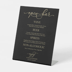 Open Bar Elegant Goud Zwart Trouw Teken Reclamebord Met Voetstuk