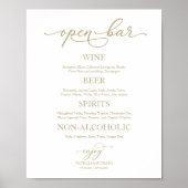 Open Bar Elegante Gouden Kalligrafie Trouwbord Poster (Voorkant)