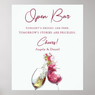 Open Bar Elegante Rode en Witte Wijn Dans Bruiloft Poster