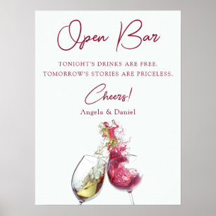 Open Bar Elegante Rode en Witte Wijn Dans Bruiloft Poster