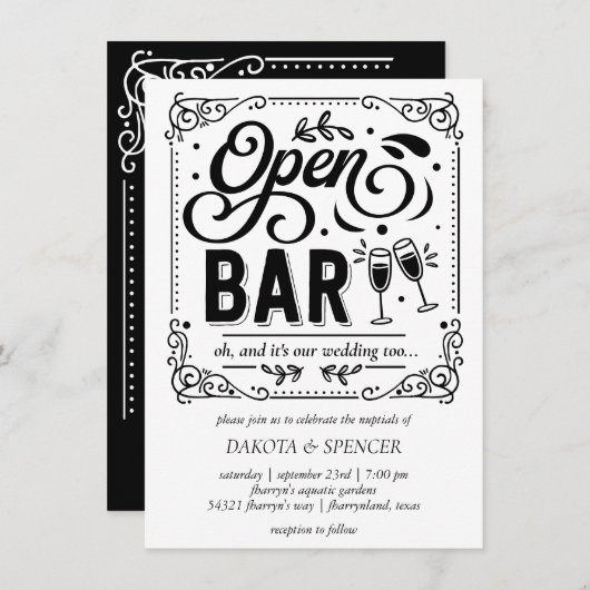 Open bar (en bruiloft) | Casual microhuwelijk Kaart (Voorkant / Achterkant)