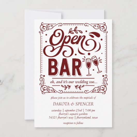 Open bar (en bruiloft) | Rode en witte micro Kaart (Voorkant)