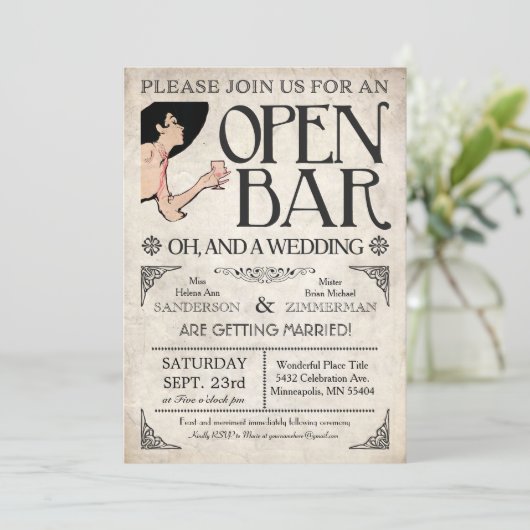 Open Bar en een bruiloft Kaart (Staand voorkant)