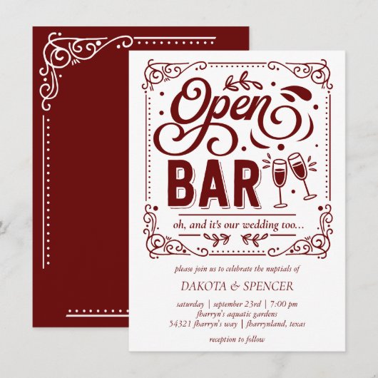 Open Bar (en Trouwen) | Rood en Wit Micro Kaart (Voorkant / Achterkant)