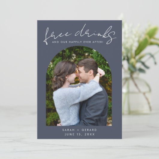 Open bar foto bruiloft save the date (Staand voorkant)