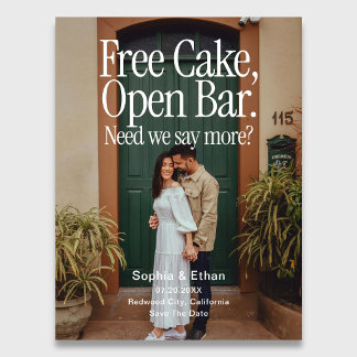 Open Bar Free Cake Photo Retro Save The Date Aankondigingskaart